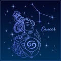 Zodiac sign Cancer as a beautiful girl. The Constellation Of Cancer. Night sky. Horoscope. Astrology. Vector Royalty Free Stock Photo