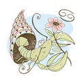 Zodiac sign Cancer. Cute crustacean with a flower sitting in a shell. Vector