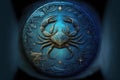 Zodiac sign of Cancer, fantasy crab in wheel with magic starry sky, generative AI