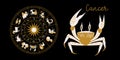 Zodiac sign Cancer. Horoscope and astrology. Full horoscope in the circle. Horoscope wheel zodiac with twelve signs vector Royalty Free Stock Photo