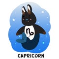Zodiac sign Capricorn. Black rabbit vector illustration