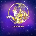 Zodiac sign Capricorn. Character of Sumerian mythology. Gold imitation. Royalty Free Stock Photo