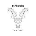 Zodiac sign Capricorn. Design element for flyers or greeting cards, emblem, logo. Vector astrological symbol.