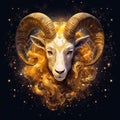 Zodiac sign of Capricorn, fantasy goat with golden horns and wool, generative AI Royalty Free Stock Photo