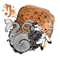 Zodiac sign Capricorn.Horoscope circle.Watercolor Royalty Free Stock Photo