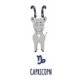 Zodiac sign capricorn,lettering hand drawn in cartoon style.cute character from the constellations of horoscope.Suitable Royalty Free Stock Photo