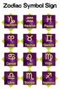 3d mystical symbol all zodiac sign chart on purple color shape Royalty Free Stock Photo