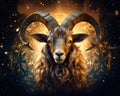 Zodiac sign of a fantasy gold goat on the night sky. Royalty Free Stock Photo