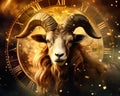 Zodiac sign of a fantasy gold goat on the night sky. Royalty Free Stock Photo