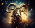 Zodiac sign of a fantasy gold goat on the night sky. Royalty Free Stock Photo