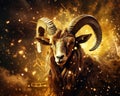 Zodiac sign of a fantasy gold goat on the night sky. Royalty Free Stock Photo