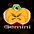 Zodiac sign Gemini. Gemini. ÃÂ¡artoon pumpkin. Black and red background. Pumpkins. Halloween.