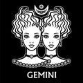 Zodiac sign Gemini. Fantastic princess, animation portrait. Royalty Free Stock Photo