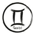 Zodiac sign Gemini isolated on white background. Brush hand drawn. Circle Gemini zodiac sign, hand painted round horoscope symbol Royalty Free Stock Photo