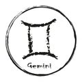 Zodiac sign Gemini isolated on white background. Brush hand drawn. Circle Gemini zodiac sign, hand painted round horoscope symbol Royalty Free Stock Photo