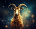Zodiac sign of a goat on the night sky. Royalty Free Stock Photo