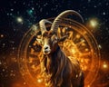 Zodiac sign of a goat on the night sky. Royalty Free Stock Photo