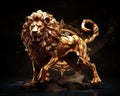 Zodiac sign of a gold lion statue on a dark sky. Royalty Free Stock Photo