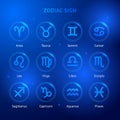 Zodiac sign icons blue color vector illustration. Royalty Free Stock Photo