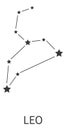 Zodiac sign. Leo constellation. Astrological horoscope stars structure. Esoteric celestial abstract black symbol. Lion