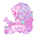 Zodiac sign of Leo with a decorative frame roses. Royalty Free Stock Photo
