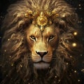 Zodiac sign of Leo, fantasy lion with golden decoration, generative AI