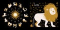 The zodiac sign Leo. Horoscope and astrology. Full horoscope in the circle. Horoscope wheel zodiac with twelve signs vector