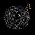 Zodiac sign Leo isolated on black background. Vector. Royalty Free Stock Photo