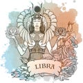 Zodiac sign of Libra, element of Air. Intricate linear drawing on watercolor textured background.