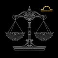 Zodiac sign Libra isolated on black background. Vector. Royalty Free Stock Photo