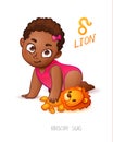 Zodiac sign Lion. Horoscope Sign Lion. African Americam child enjoys playing her Leo Toy Royalty Free Stock Photo