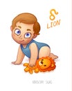 Zodiac sign Lion. Horoscope Sign Lion. Baby Boy Enjoys Playing His Leo Toy