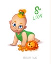 Zodiac sign Lion. Horoscope Sign Lion. Baby Girl enjoys playing her Leo Toy