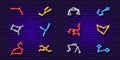 Zodiac sign neon icon set. Astrological zodiac signs glowing symbol Royalty Free Stock Photo