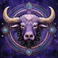 Zodiac sign Ox.Zodiac background. The Bull on magical purple background zodiac sign Taurus astrology horoscope calendar esoteric Royalty Free Stock Photo