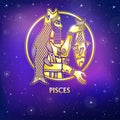 Zodiac sign Pisces. Character of Sumerian mythology. Gold imitation. Royalty Free Stock Photo