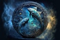 Zodiac sign of Pisces, fantasy fish with magic light in space, generative AI Royalty Free Stock Photo