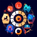 Zodiac sign Sagittarius. Astrological horoscope circle. Vector illustration Generative AI