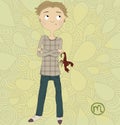 Zodiac sign Scorpio. A boy with a scorpion in his Royalty Free Stock Photo