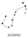 Zodiac sign. Scorpio constellation. Astrological horoscope stars structure. Astrology calendar. Celestial abstract black