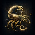 Zodiac sign of Scorpio, fantasy shiny golden scorpion with gold stardust, generative AI Royalty Free Stock Photo