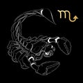 Zodiac sign Scorpio isolated on black background. Vector. Royalty Free Stock Photo