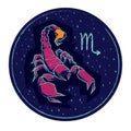 Zodiac sign Scorpio on night starry background. Royalty Free Stock Photo