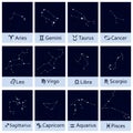 Zodiac sign. Set of all horoscope constellation stars. Royalty Free Stock Photo