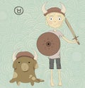 Zodiac sign Taurus. A boy with a sword and a shiel Royalty Free Stock Photo