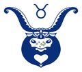 Zodiac sign Taurus. Cute Bull in the form of an astrological symbol of the constellation Taurus