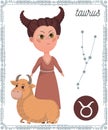 Zodiac sign Taurus. Funny cartoon character. Royalty Free Stock Photo