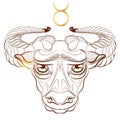 Zodiac sign Taurus isolated on black background. Vector. Royalty Free Stock Photo