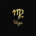 Zodiac sign traditional symbol golden on black, hand drawn with signature. Magical ancient mystical symbol