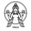 Zodiac sign Virgo. Vector art. Black and white zodiac drawing isolated on white. Royalty Free Stock Photo